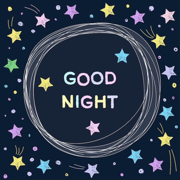 Doodle good night card background template. Hand drawn simple graphic cover for design. Funny cartoon  illustration.