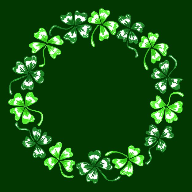 Doodle trifoglio verde shamrock cerchio corona vettore linea arte isolata