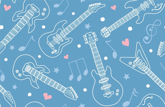 doodle guitar seamless pattern vector illustration