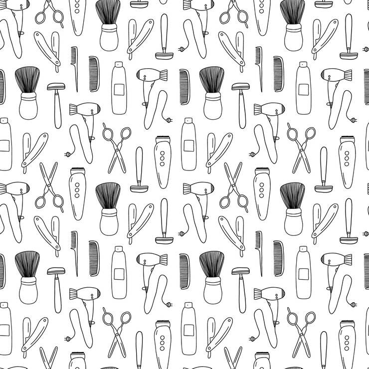 Vector doodle hair salon seamless pattern isolated on white background hand drawn vector barbershop elements seamless pattern