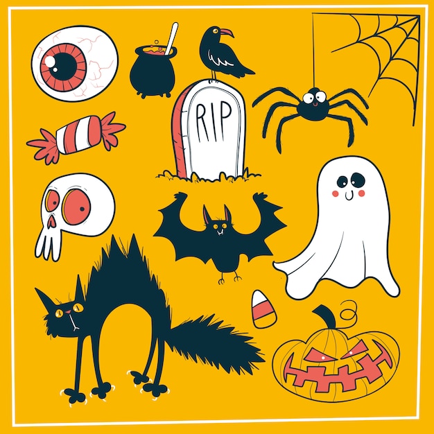 Doodle set di decorazioni di halloween