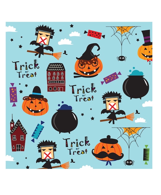 Vector doodle halloween pumpkin pattern