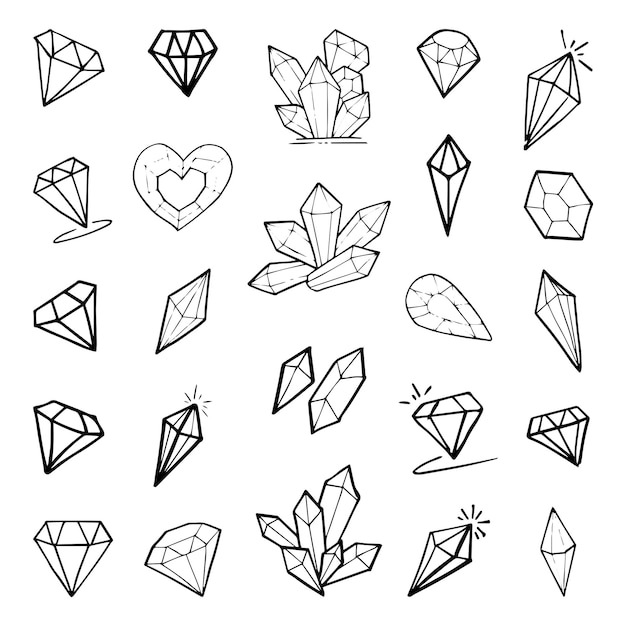 Doodle hand draw diamond set vector illutration