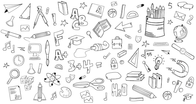 Vector doodle hand draw school design elements vector set vector illustration sketchy doodle web set back