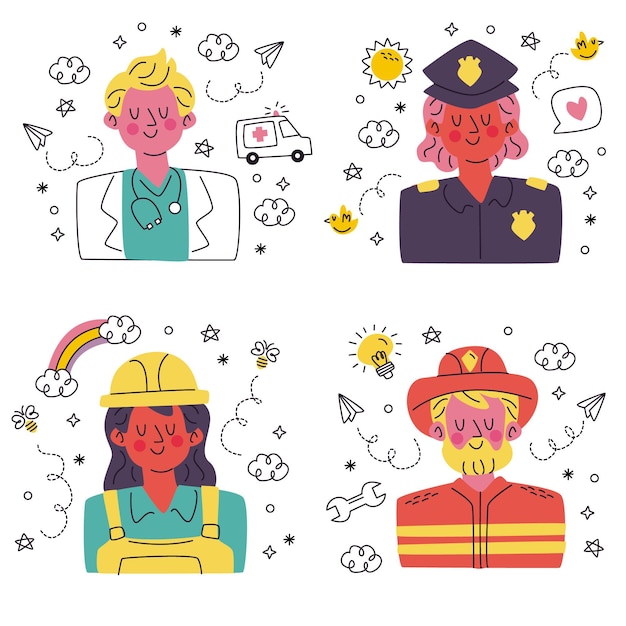 Doodle hand drawn avatar stickers collection