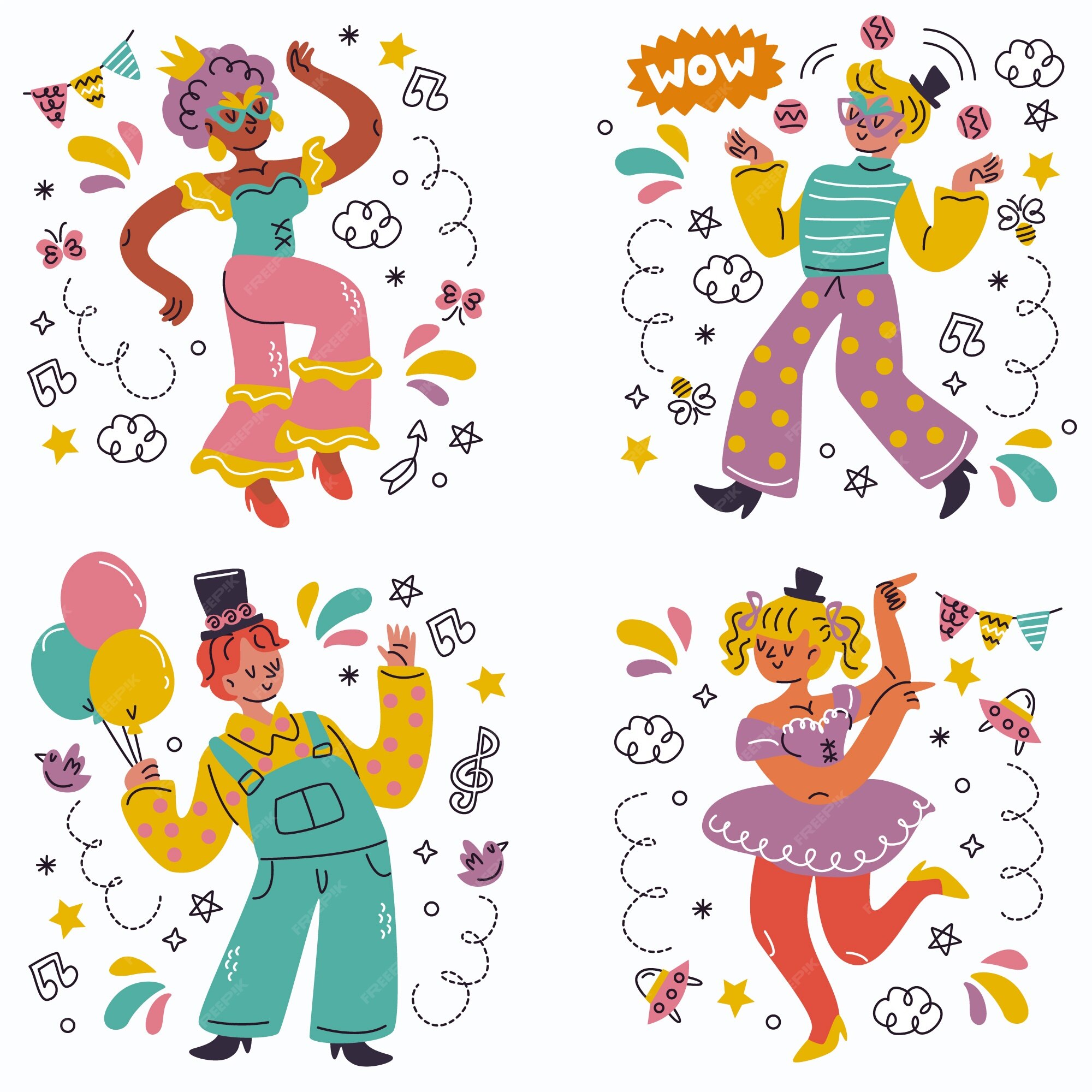 Premium Vector | Doodle hand drawn carnival stickers collection
