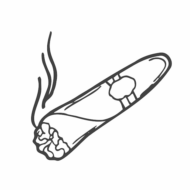 Doodle hand drawn Cartoon lit cigar with smoke Isolated on white background Vector icon doodle