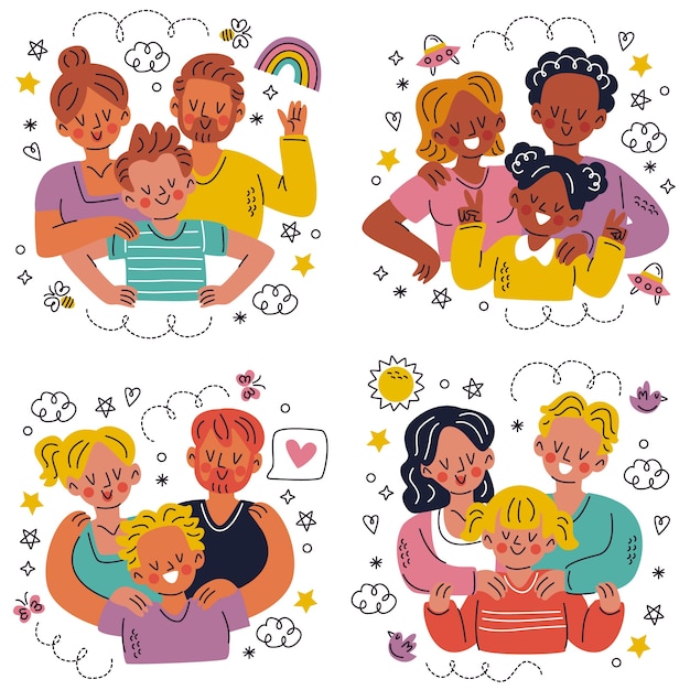 Doodle hand drawn family stickers