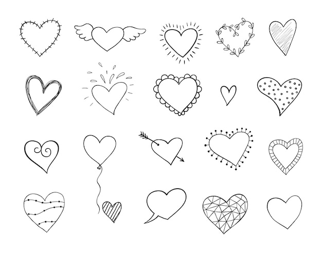 Vector doodle hand drawn hearts illustration