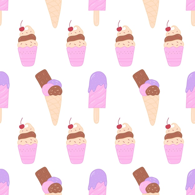 Doodle hand drawn ice cream vector seamless pattern