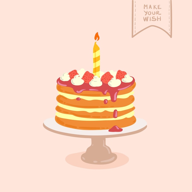 誕生日のケーキを描いた落書き手描きのイラスト プレミアムベクター
