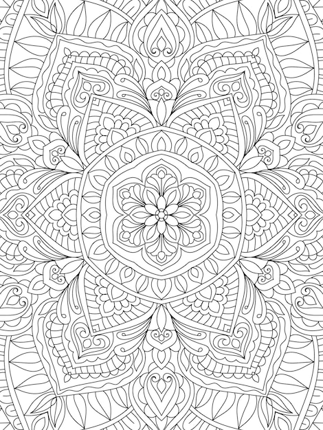 Doodle hand drawn mandala coloring page outline