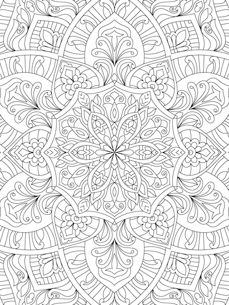 Doodle hand drawn mandala coloring page outline