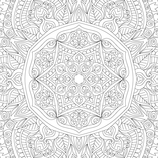 Doodle hand drawn mandala coloring page outline