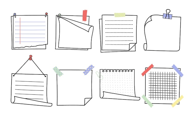 Doodle hand drawn memo notes and reminders vector illustration set