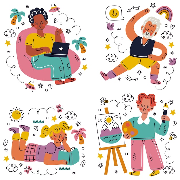 Vector doodle hand drawn people stickers