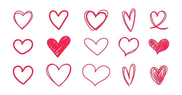 Doodle hand drawn red heart collection