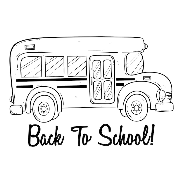 Vector doodle or hand drawn school bus and back to school text