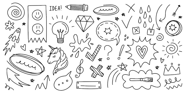 落書き手描きセットクリエイティブな抽象的なスケッチのアウトライン要素日記プランナーのために