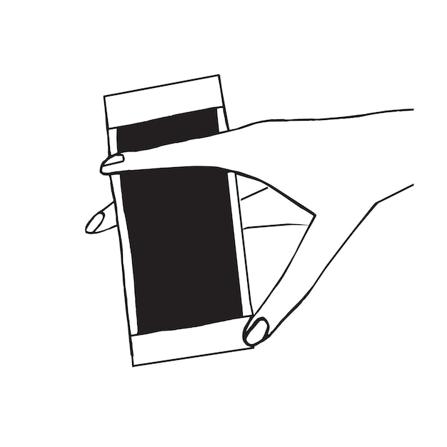 Doodle hand drawn sketch of hand using or holding smart mobile phone