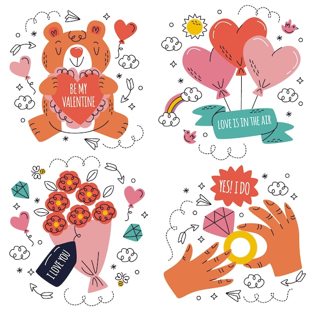 Doodle hand drawn valentine's day stickers