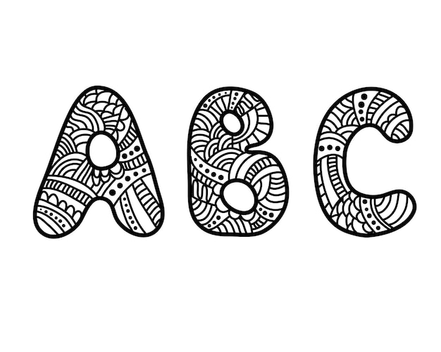 Doodle hand drawn vector alphabet ABC letters Zentangle
