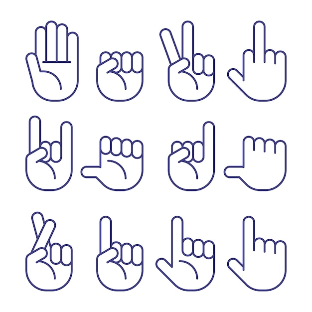 Doodle hand gestures icons set