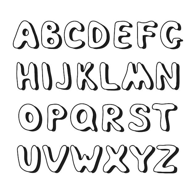 Doodle hand getekende vector alfabet Letters met schaduwen