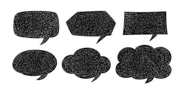 Вектор doodle handdrawn набор пузырей связи сообщений на белом фоне слова