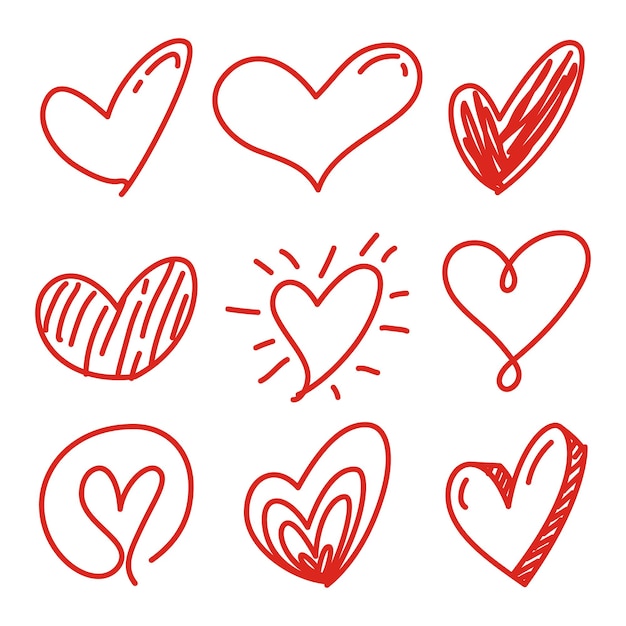 Vector doodle handrawn heart collection