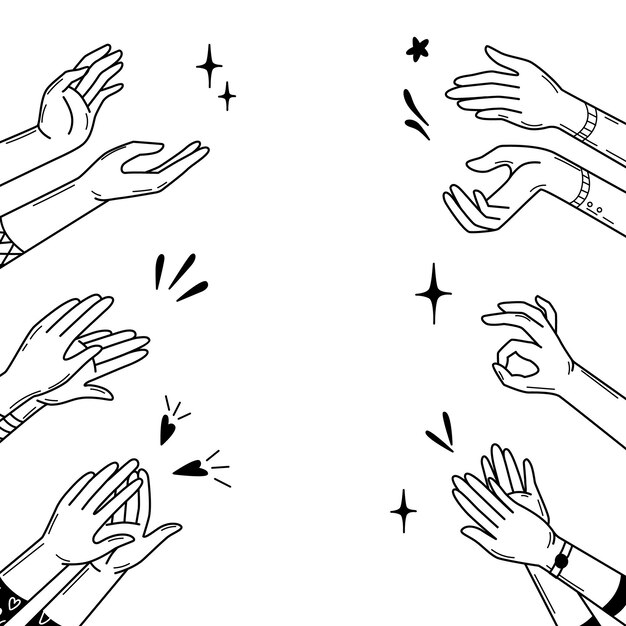 Doodle hands applause fans or audience clapping Abstract happy support victory or winner vector background