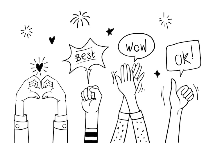 doodle hands up,Hands clapping. applause gestures. congratulation business. vector illustration.