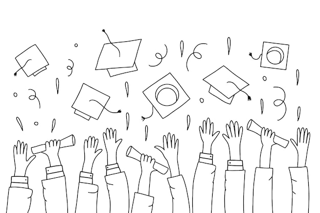 Vector doodle hands up hands clapping applause gestures succes congratulation graduation vector illustration