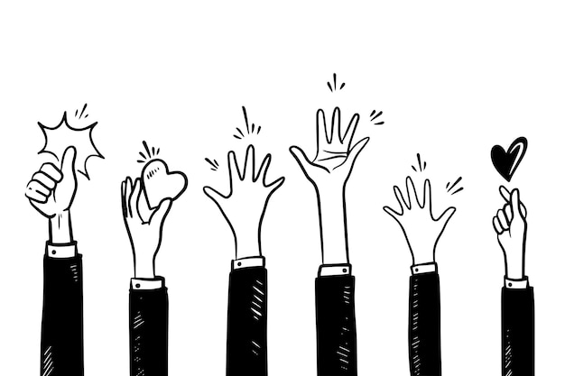 Doodle hands uphands clapping applause gestures clapping vector illustration