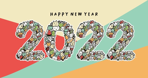 Doodle happy new year 2022 background