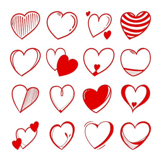 Doodle hart met de hand getekende vector set