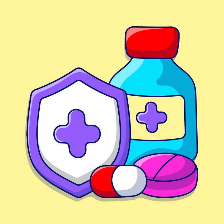 Vector doodle health insurance illustration with colored hand drawn cartoon style