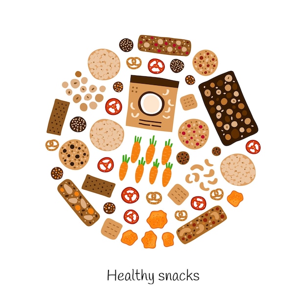 Doodle healthy snacks in circle