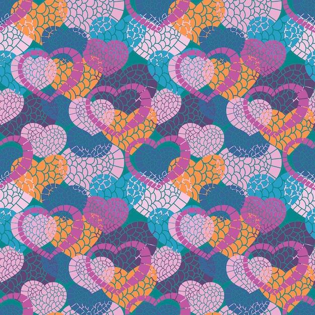 Doodle heart abstract colorful seamless pattern. Hand drawn romantic background.