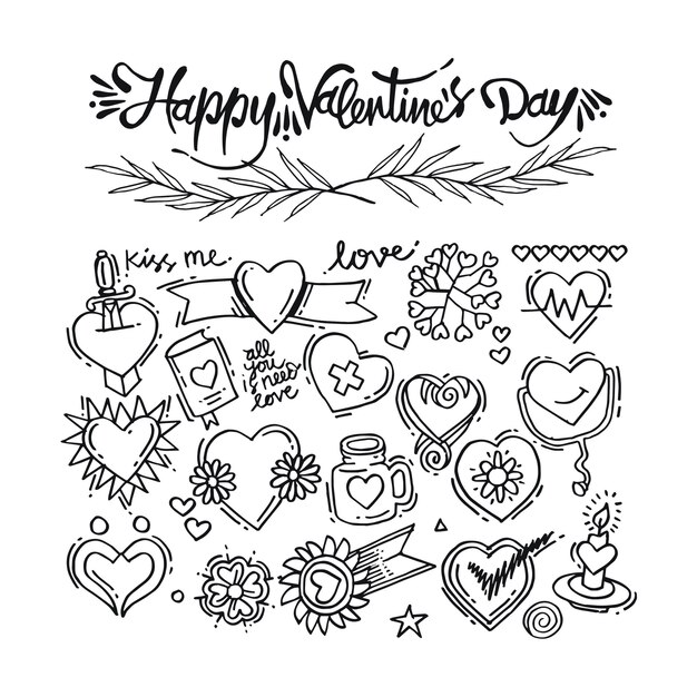 Vector doodle heart collection
