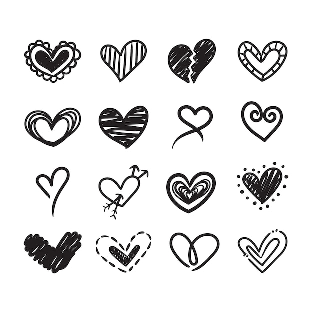 Vector doodle heart collection