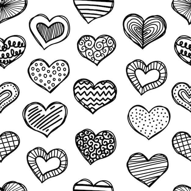 Vector doodle heart icons seamless patterns freehand drawings backdrop spots drops