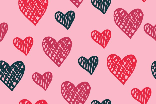 Doodle heart shapes vector doodle pattern Scribble hearts ornam