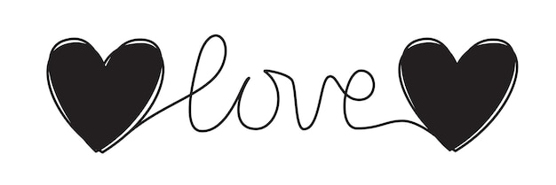 Vector doodle heart and word love hand written scribble