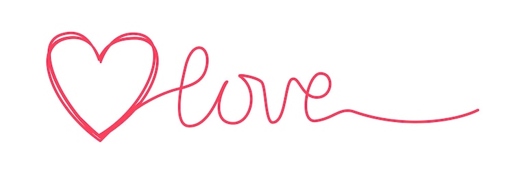 Vector doodle heart and word love hand written scribble