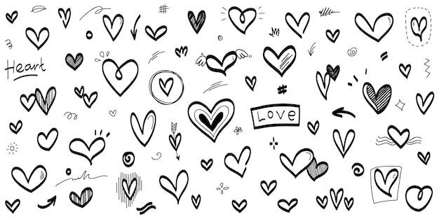 Doodle Hearts een verzameling gekleurde handgetekende liefdesharten Vectorillustratie