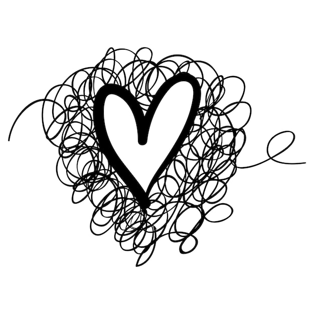 落書き心手描きの愛の心落書きベクトル図