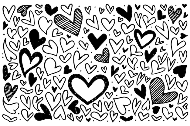 Doodle Hearts handgetekende liefdesharten Vector illustratie