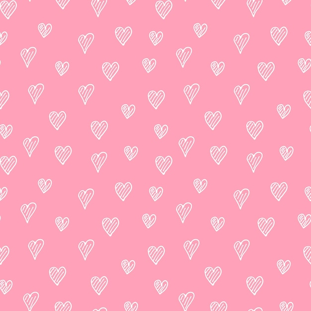 Doodle hearts seamless pattern Cute hearts isolated on white background