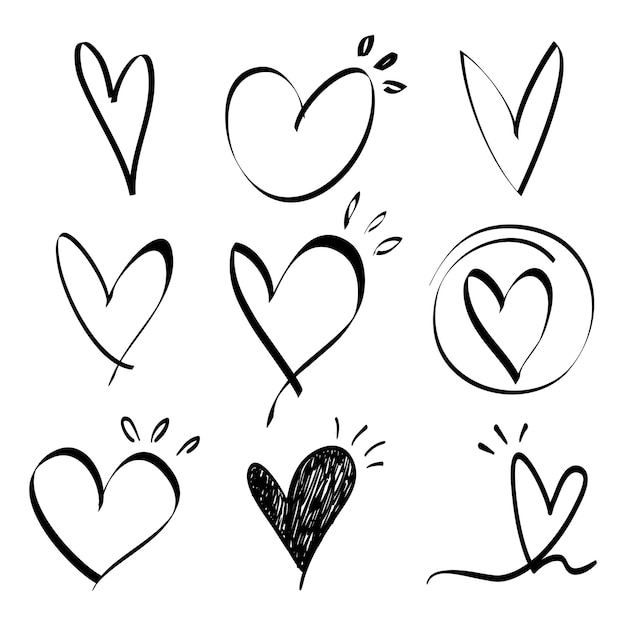 Doodle hearts on set hand drawn style love symbol vector illustration
